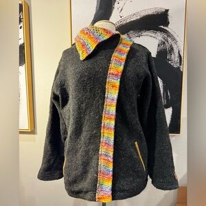 Kyber Outerwear Women’s Large Wool Handmade Sweater Jacket Rainbow
